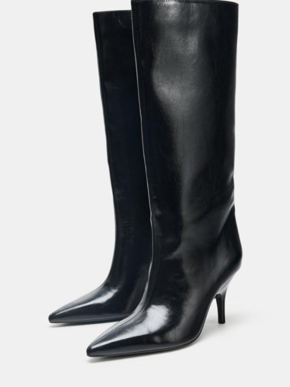 KITTEN HEEL HIGH BOOTS Black Patent Polyester sz 7.5 7 1/2 NWT NEW - Picture 1 of 5